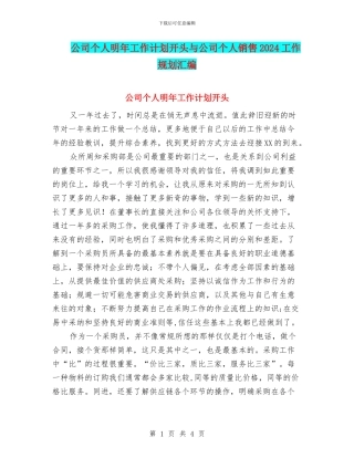 公司个人明年工作计划开头与公司个人销售2024工作规划汇编