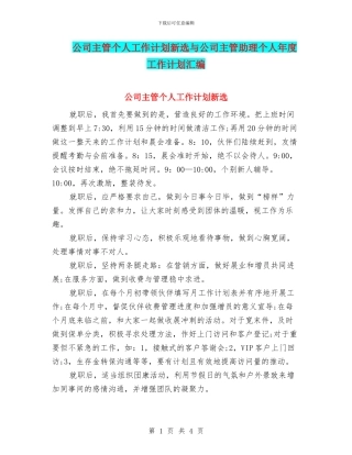 公司主管个人工作计划新选与公司主管助理个人年度工作计划汇编