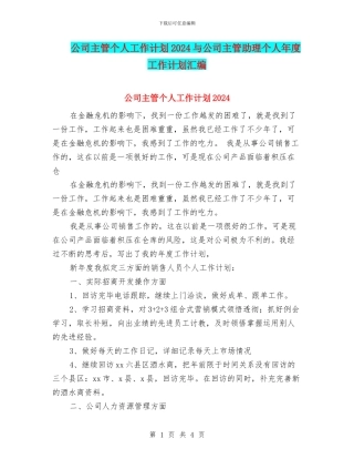 公司主管个人工作计划2024与公司主管助理个人年度工作计划汇编