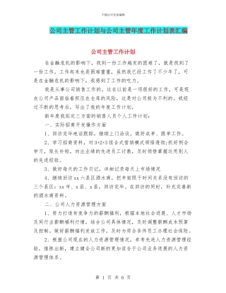 公司主管工作计划与公司主管年度工作计划表汇编
