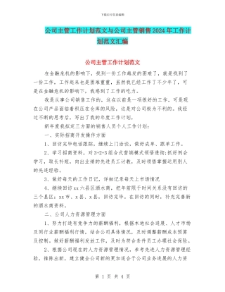公司主管工作计划范文与公司主管销售2024年工作计划范文汇编