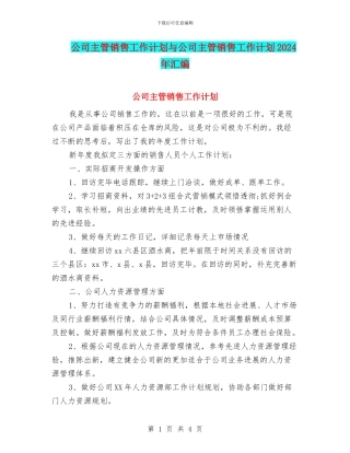 公司主管销售工作计划与公司主管销售工作计划2024年汇编