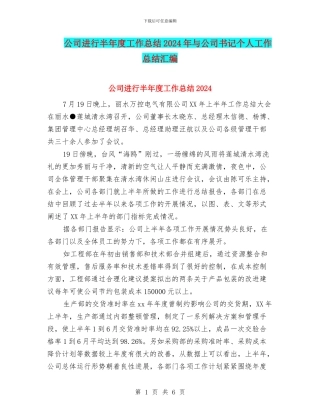 公司举行半年度工作总结2024年与公司书记个人工作总结汇编