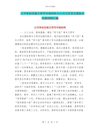 公司争创市级文明号申报材料与公司五好党支部标兵申报材料汇编
