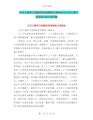 公司人事学习实践科学发展观心得体会与公司人事工作总结2024年汇编