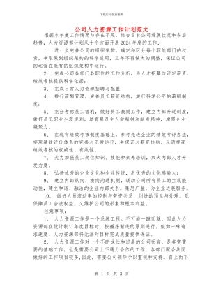 公司人力资源工作计划范文