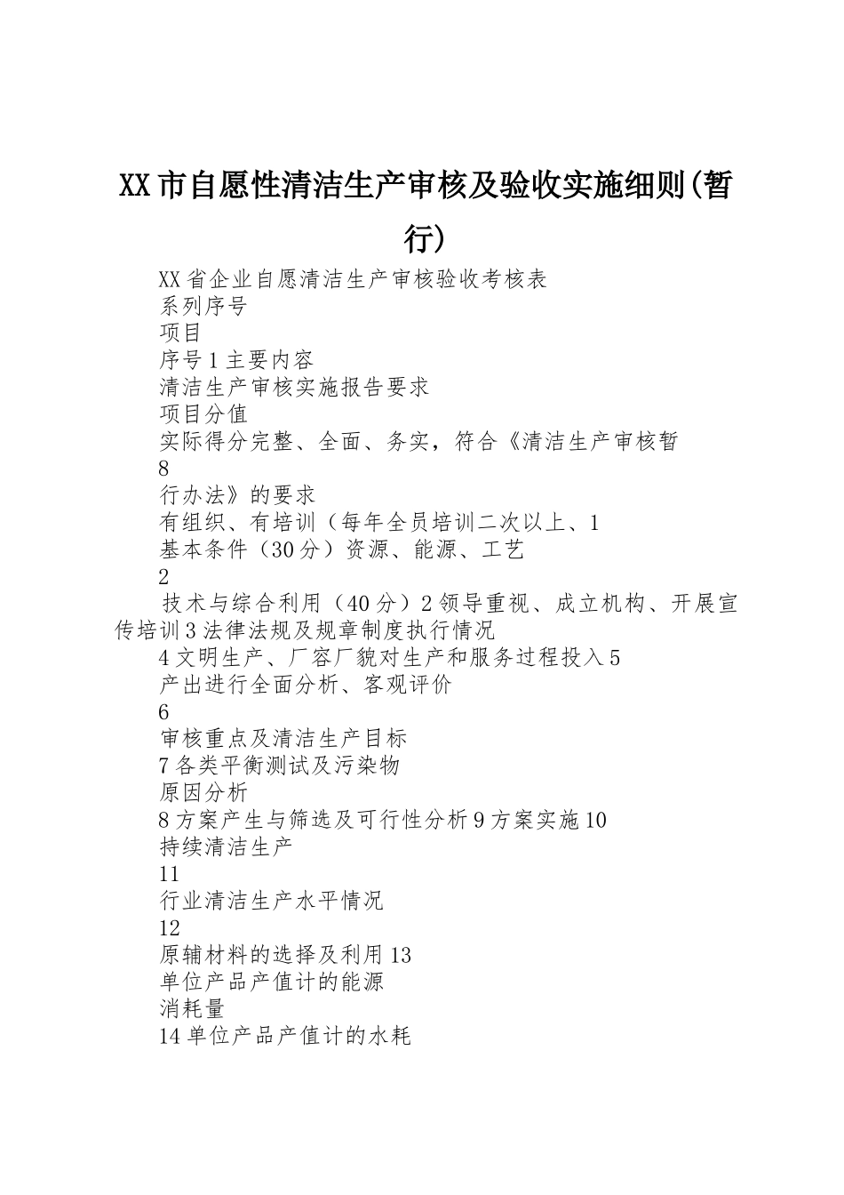 XX市自愿性清洁生产审核及验收实施细则(暂行)_第1页