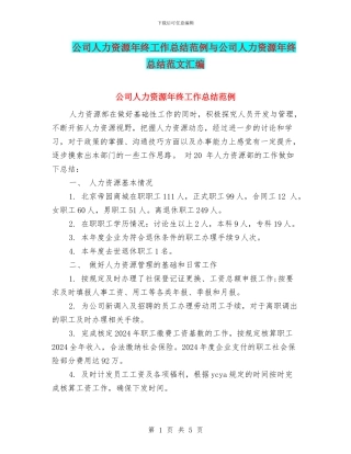 公司人力资源年终工作总结范例与公司人力资源年终总结范文汇编