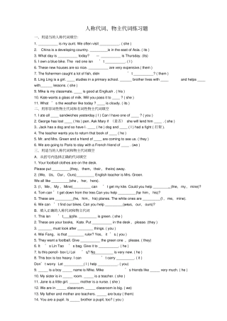 人称代词、物主代词练习题