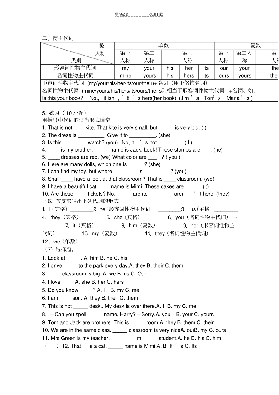 人称代词名词所有格_第2页
