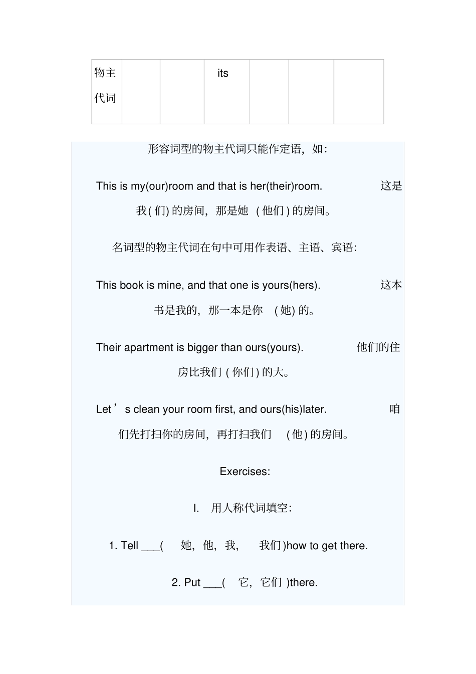 人称代词和物主代词带答案_第3页