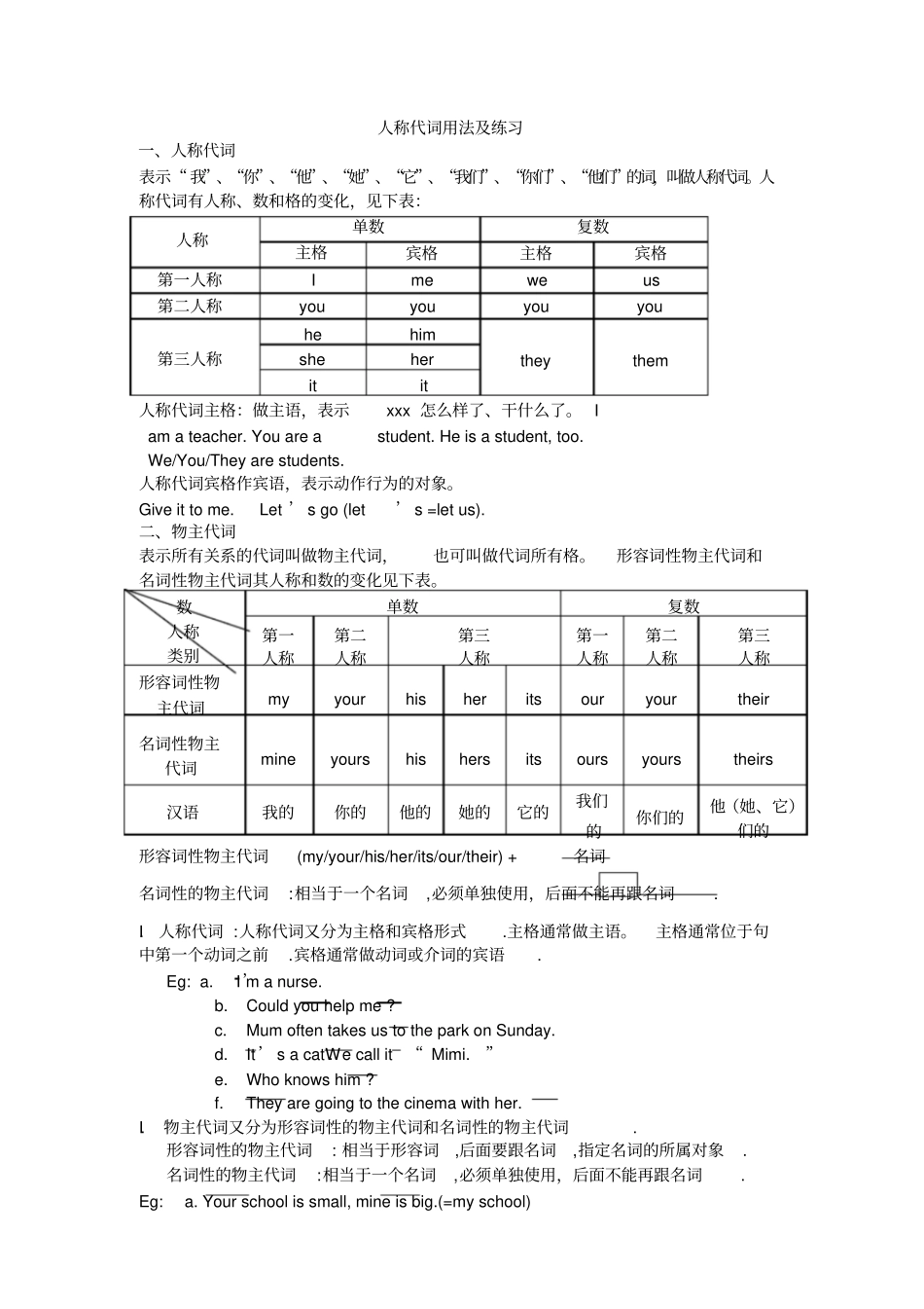 人称代词用法及练习_第1页