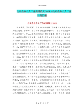 公司企业个人工作安排范文2024与公司企业个人工作计划汇编