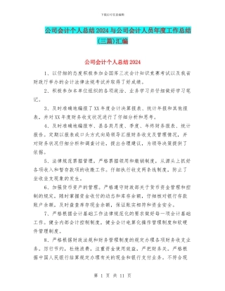 公司会计个人总结2024与公司会计人员年度工作总结汇编