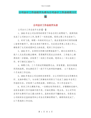 公司会计工作总结开头语与公司会计工作总结范文汇编