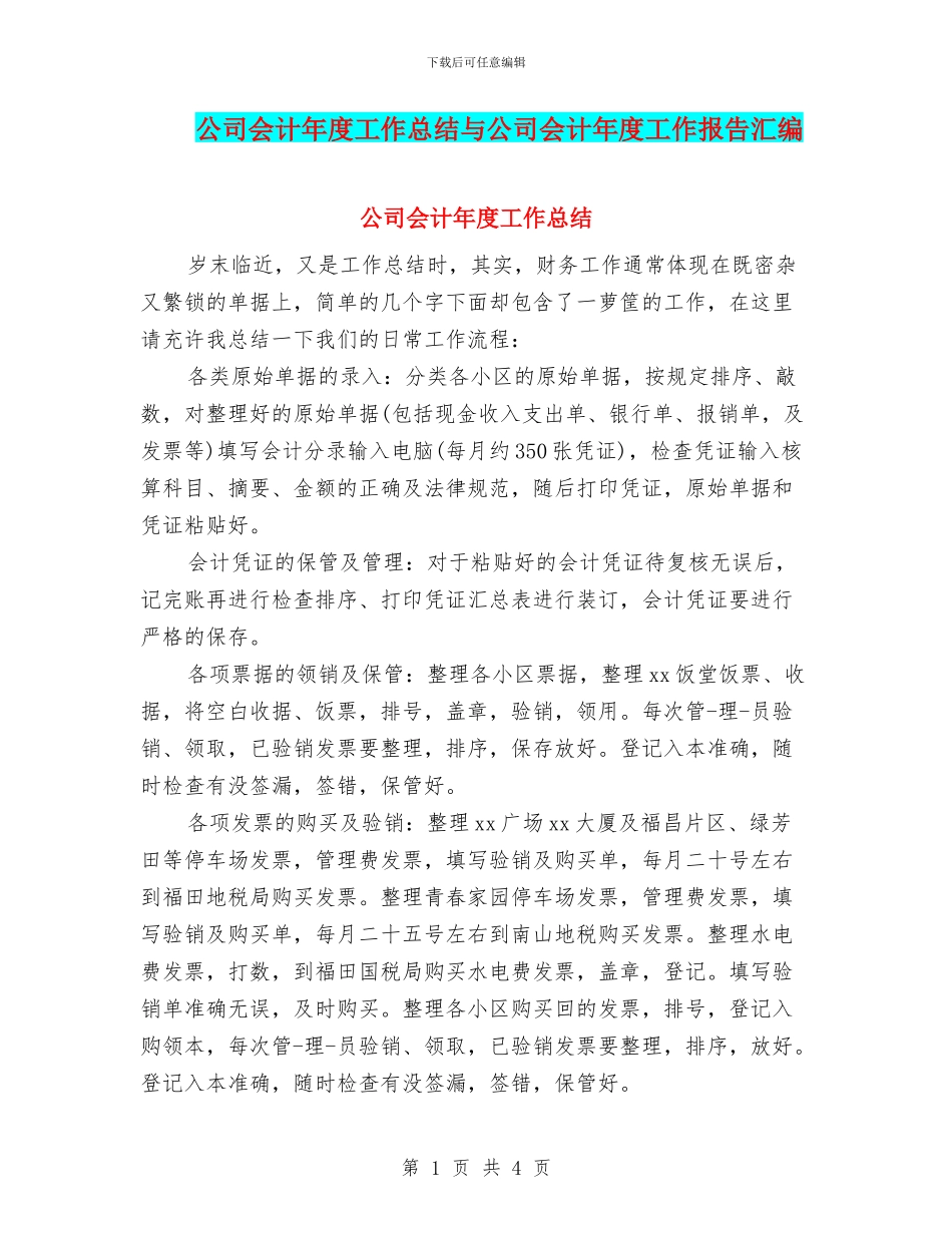 公司会计年度工作总结与公司会计年度工作报告汇编_第1页