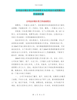 公司会计统计员工作总结范文与公司会计试用期月工作总结汇编