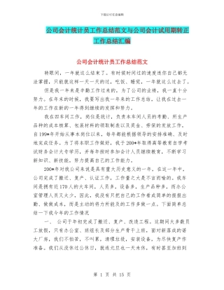 公司会计统计员工作总结范文与公司会计试用期转正工作总结汇编