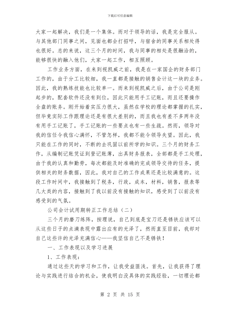 公司会计试用期转正工作总结与公司会计财政管理总结汇编_第2页