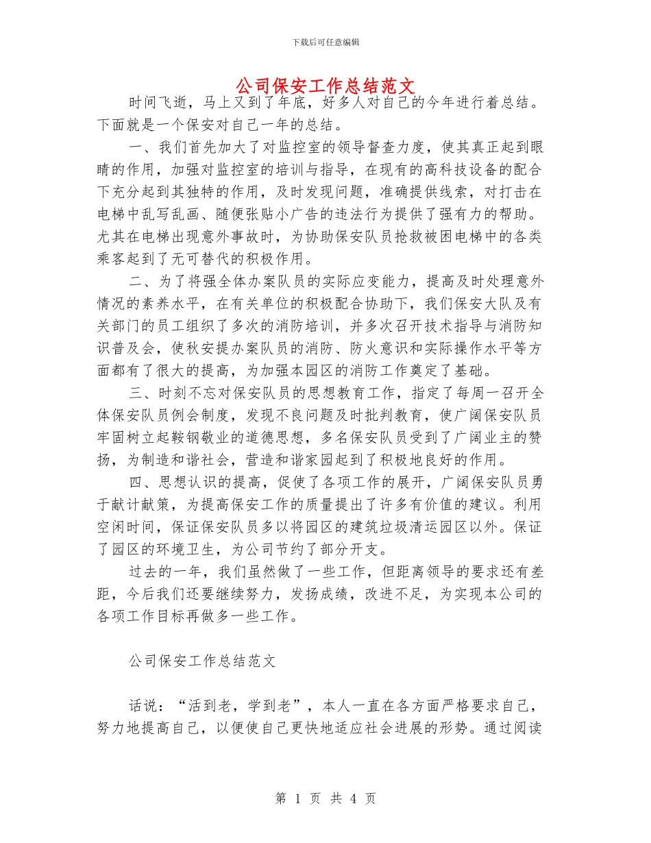 公司保安工作总结范文_第1页