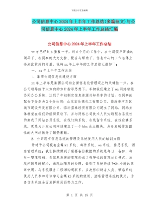 公司信息中心2024年上半年工作总结与公司信息中心2024年上半年工作总结汇编