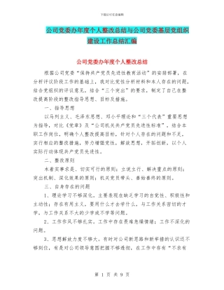 公司党委办年度个人整改总结与公司党委基层党组织建设工作总结汇编