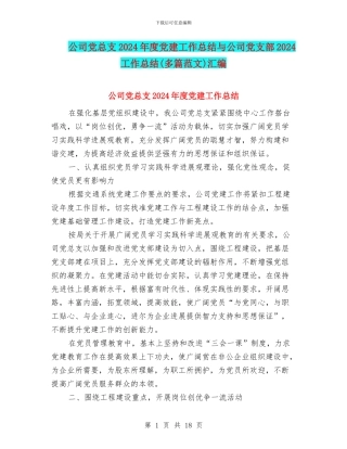 公司党总支2024年度党建工作总结与公司党支部2024工作总结汇编