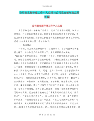 公司党支部年度工作个人总结与公司党支部年度总结汇编