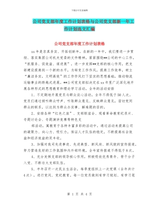 公司党支部年度工作计划表格与公司党支部新一年工作计划选文汇编
