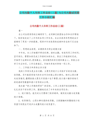 公司内勤个人年终工作总结与公司内勤试用期工作小结汇编