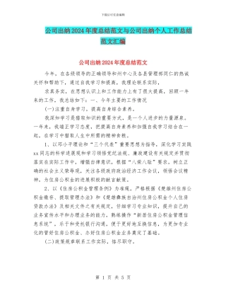 公司出纳2024年度总结范文与公司出纳个人工作总结范文汇编
