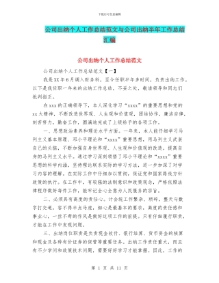 公司出纳个人工作总结范文与公司出纳半年工作总结汇编