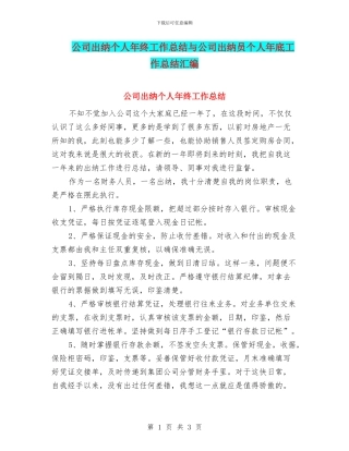 公司出纳个人年终工作总结与公司出纳员个人年底工作总结汇编