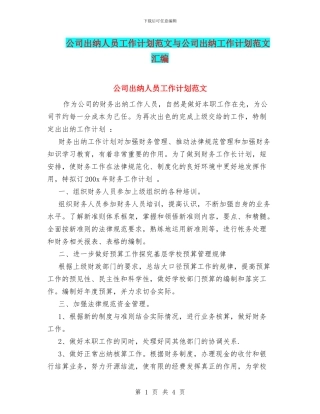 公司出纳人员工作计划范文与公司出纳工作计划范文汇编