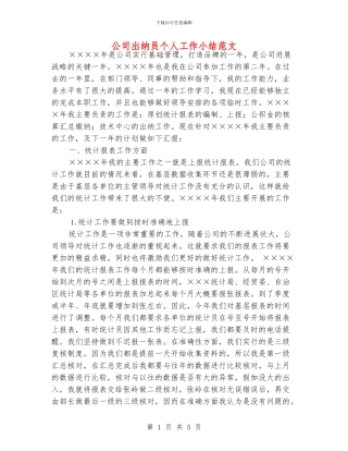 公司出纳员个人工作小结范文