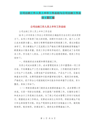 公司出纳工作人员上半年工作总结与公司出纳工作总结4篇汇编