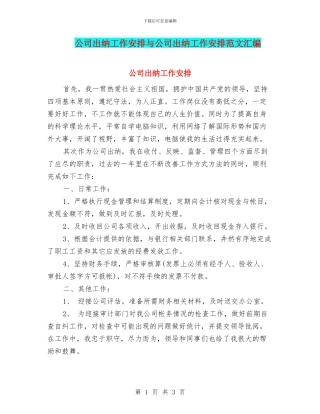公司出纳工作安排与公司出纳工作安排范文汇编