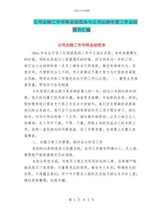 公司出纳工作年终总结范本与公司出纳年度工作总结报告汇编
