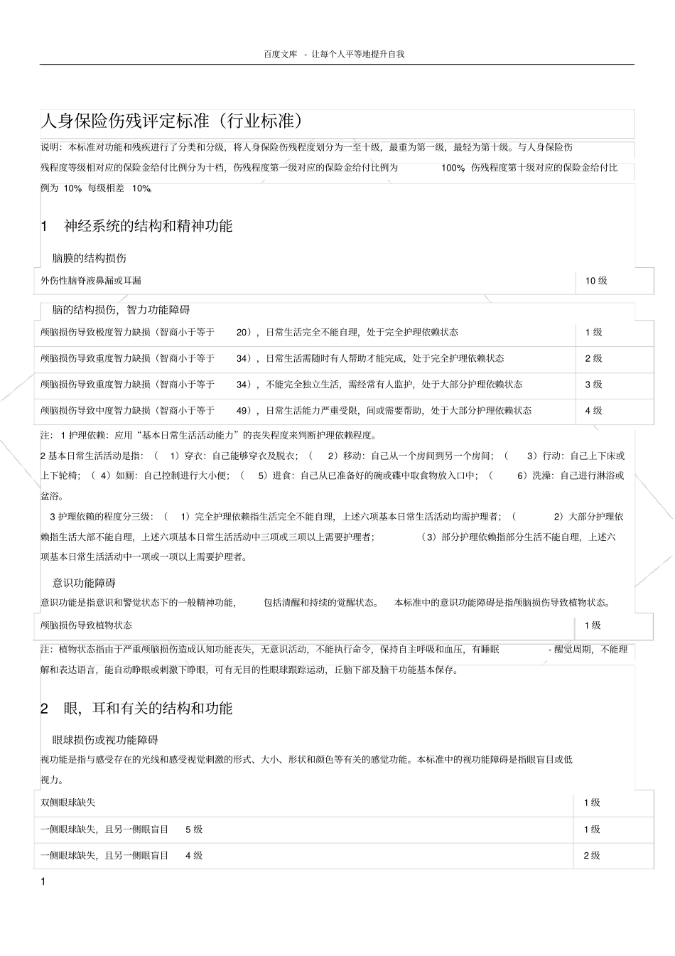 人身保险伤残评定标准行业标准_第1页