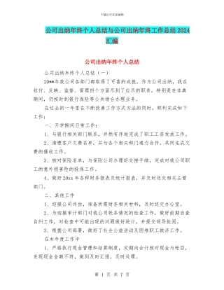 公司出纳年终个人总结与公司出纳年终工作总结2024汇编