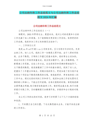 公司出纳年终工作总结范文与公司出纳年终工作总结范文2024年汇编