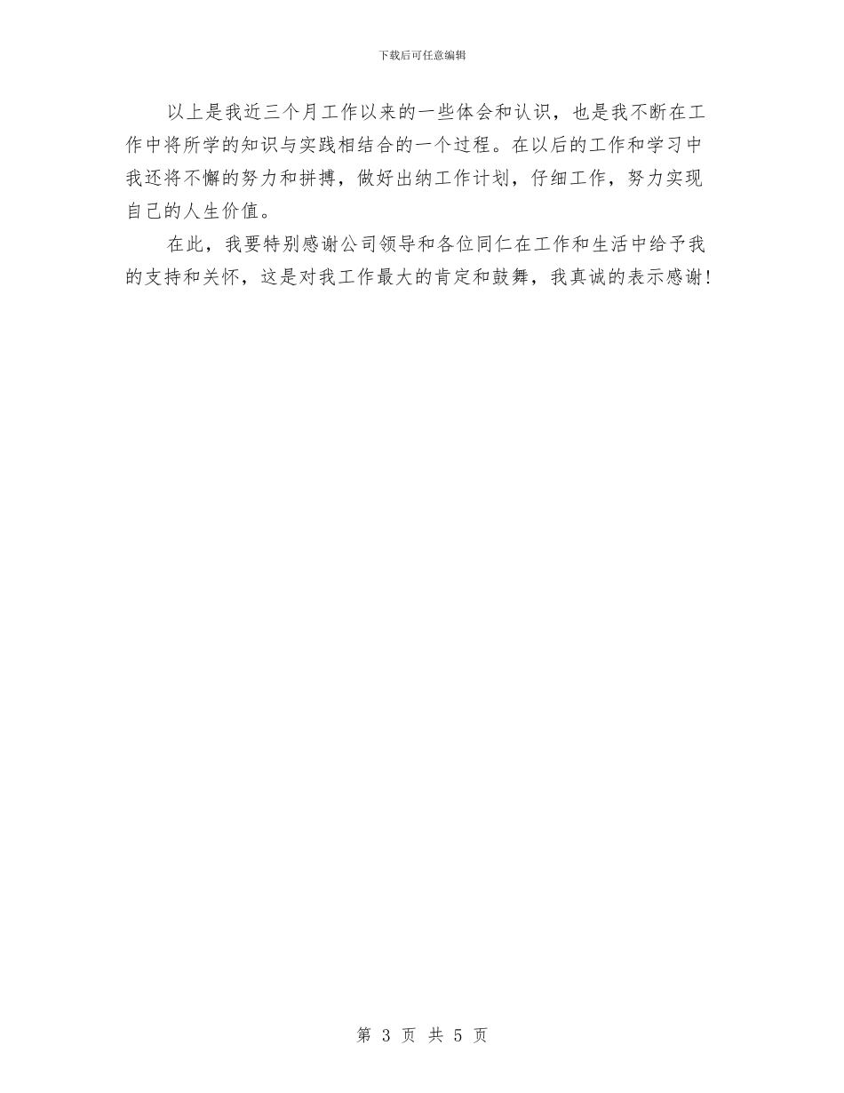 公司出纳试用期个人年度总结报告与公司出纳试用期个人总结汇编_第3页