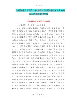 公司创建文明单位工作总结与公司创建省级卫生先进单位的情况汇报汇编