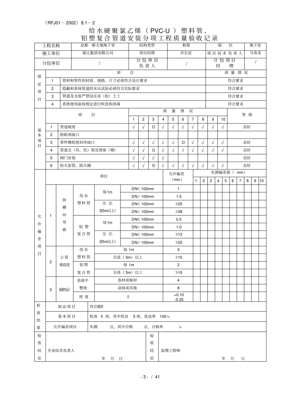 人防分项分部工程质量验收记录表_第3页