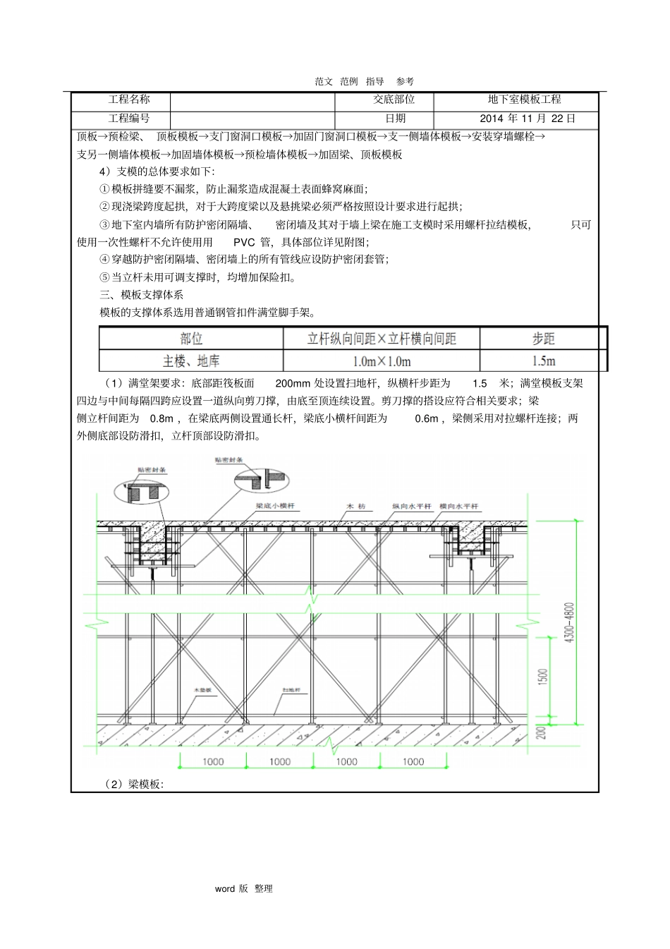 人防地下室模板工程技术交底记录_第2页