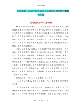 公司副总上半年工作总结与公司副总经理年度述职报告汇编