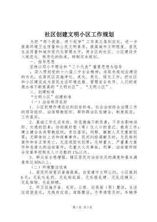 社区创建文明小区工作规划 