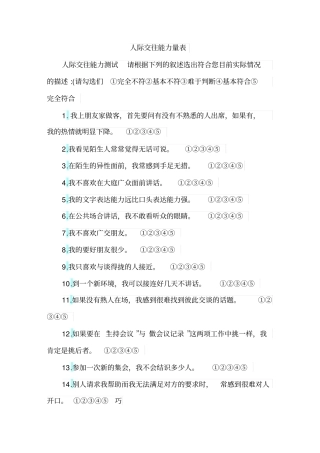 人际交往能力测试量表