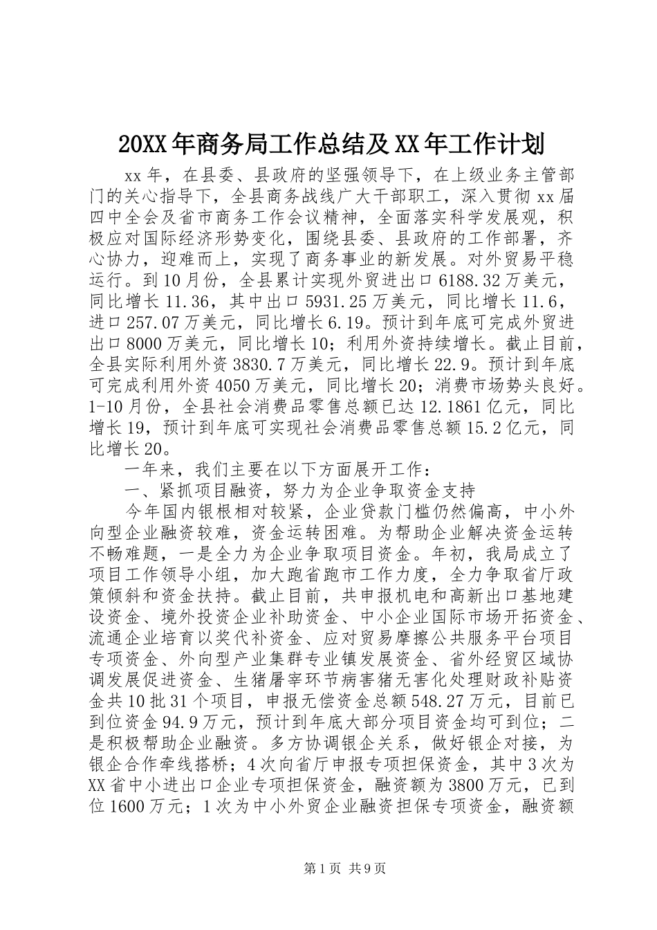 20XX年商务局工作总结及XX年工作计划_第1页