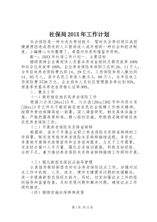 社保局201X年工作计划
